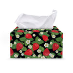 Strawberry And Flower Pattern Print Leather Tissue Box Cover