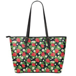 Strawberry And Flower Pattern Print Leather Tote Bag