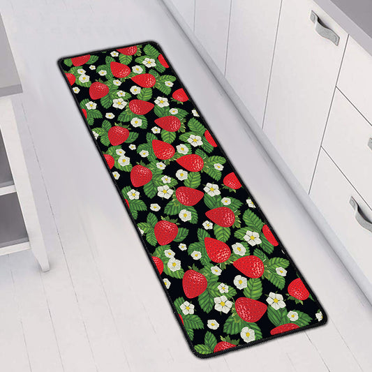 Strawberry And Flower Pattern Print Long Kitchen Mat