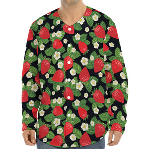 Strawberry And Flower Pattern Print Long Sleeve Baseball Jersey