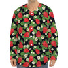 Strawberry And Flower Pattern Print Long Sleeve Baseball Jersey