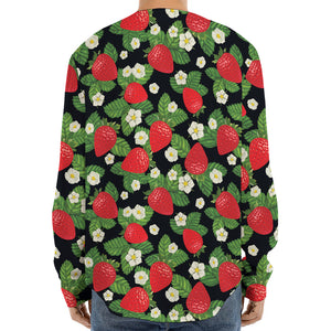 Strawberry And Flower Pattern Print Long Sleeve Baseball Jersey