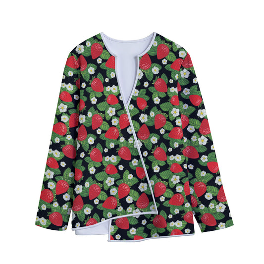 Strawberry And Flower Pattern Print Long Sleeve Short Coat