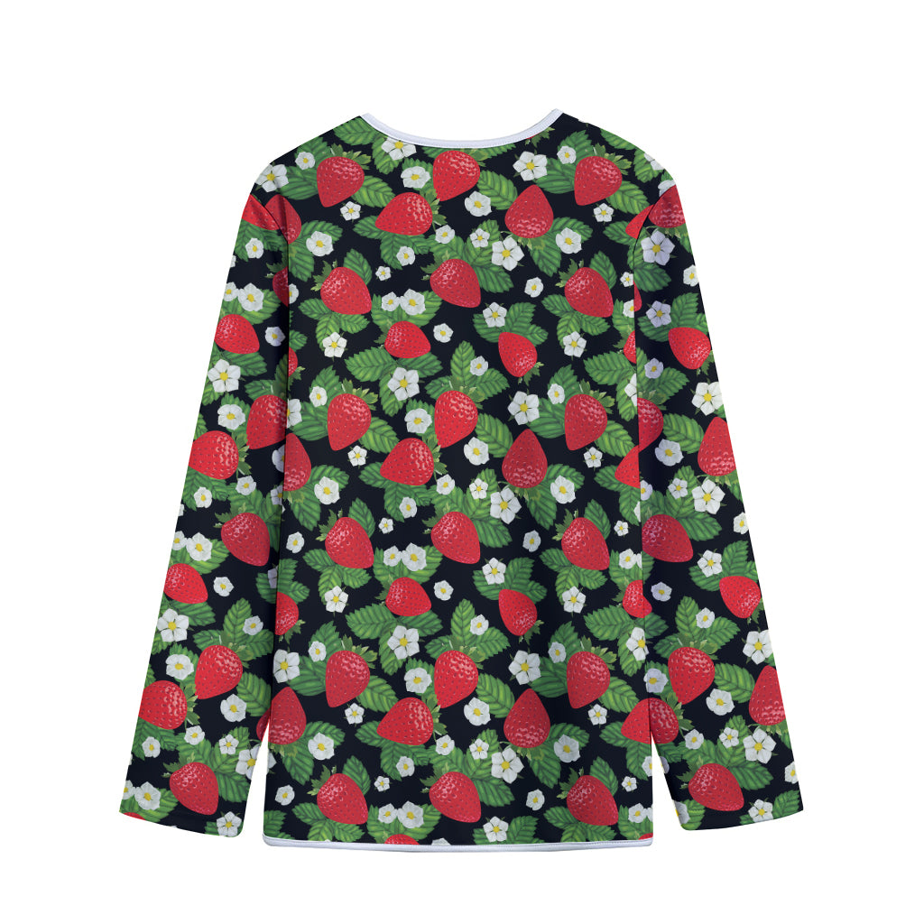 Strawberry And Flower Pattern Print Long Sleeve Short Coat