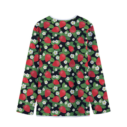 Strawberry And Flower Pattern Print Long Sleeve Short Coat