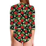 Strawberry And Flower Pattern Print Long Sleeve Swimsuit