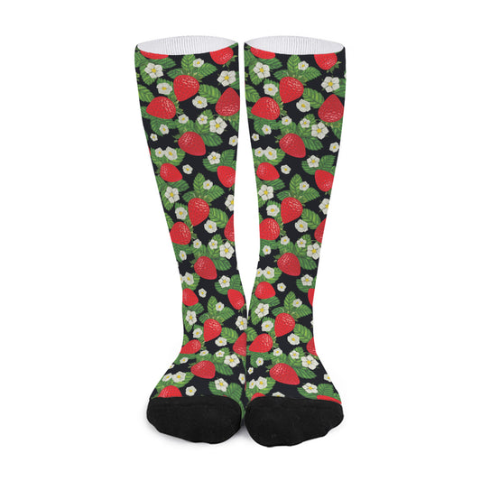 Strawberry And Flower Pattern Print Long Socks