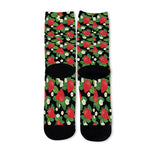 Strawberry And Flower Pattern Print Long Socks