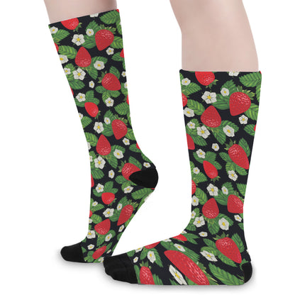 Strawberry And Flower Pattern Print Long Socks
