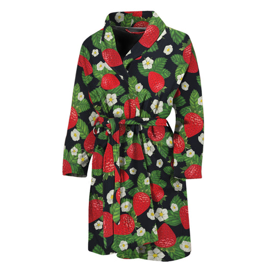 Strawberry And Flower Pattern Print Men's Bathrobe