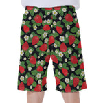 Strawberry And Flower Pattern Print Men's Beach Shorts