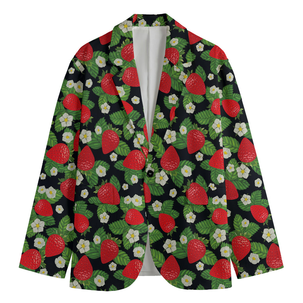 Strawberry And Flower Pattern Print Men's Blazer