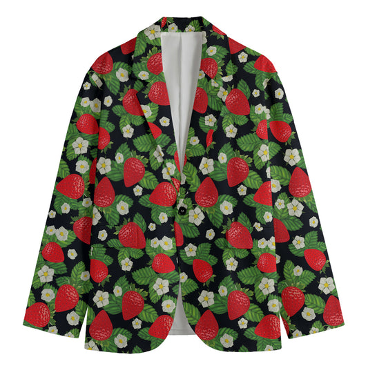 Strawberry And Flower Pattern Print Men's Blazer