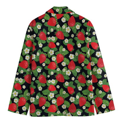 Strawberry And Flower Pattern Print Men's Blazer