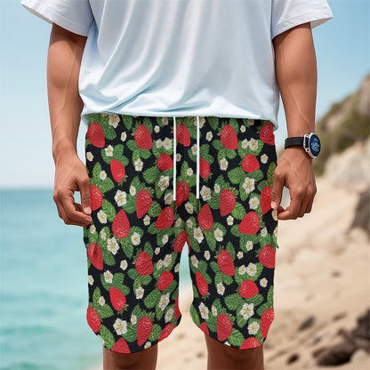 Strawberry And Flower Pattern Print Men's Cargo Shorts
