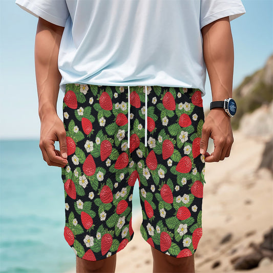Strawberry And Flower Pattern Print Men's Cargo Shorts
