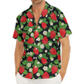 Strawberry And Flower Pattern Print Men's Deep V-Neck Shirt