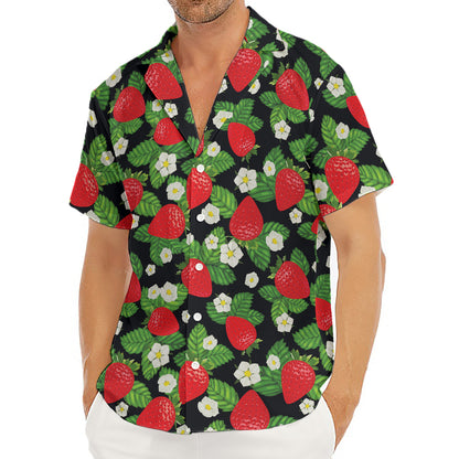Strawberry And Flower Pattern Print Men's Deep V-Neck Shirt