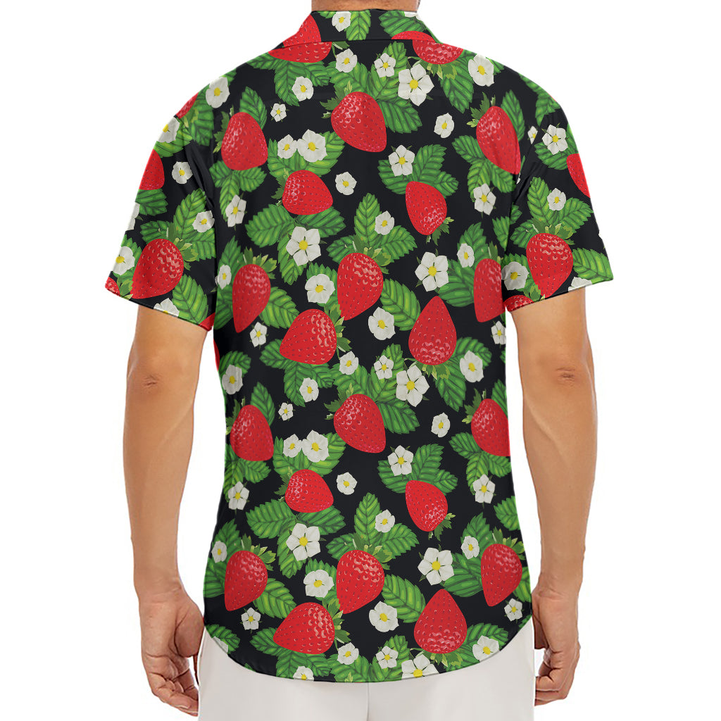 Strawberry And Flower Pattern Print Men's Deep V-Neck Shirt