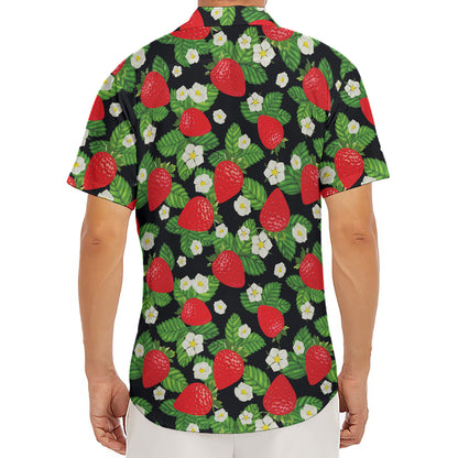 Strawberry And Flower Pattern Print Men's Deep V-Neck Shirt