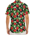 Strawberry And Flower Pattern Print Men's Deep V-Neck Shirt