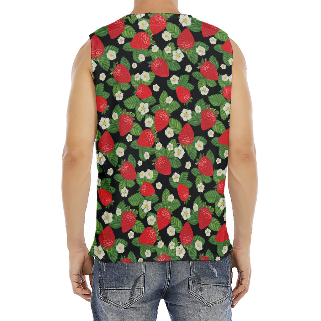 Strawberry And Flower Pattern Print Men's Fitness Tank Top