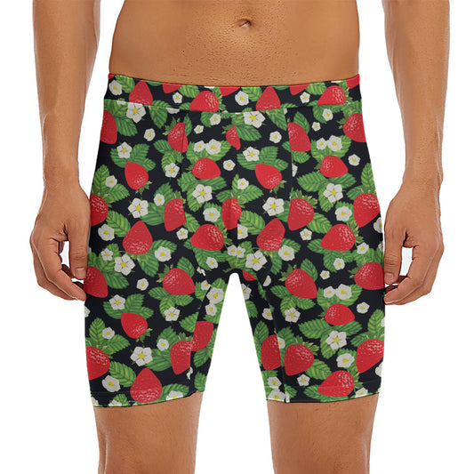 Strawberry And Flower Pattern Print Men's Long Boxer Briefs