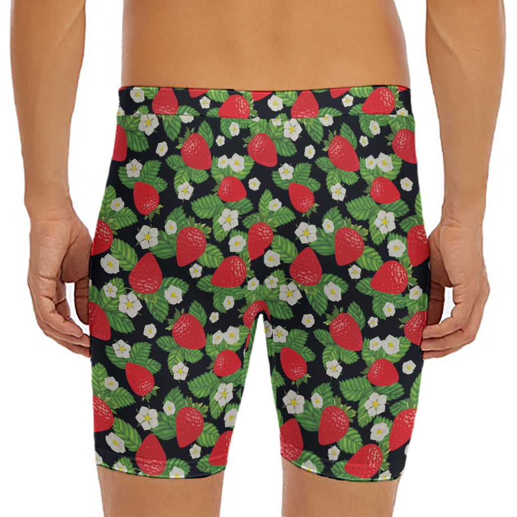 Strawberry And Flower Pattern Print Men's Long Boxer Briefs