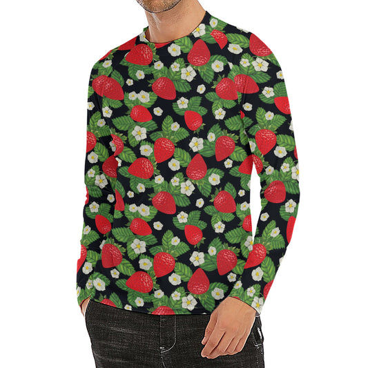 Strawberry And Flower Pattern Print Men's Long Sleeve Rash Guard