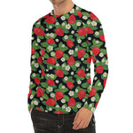 Strawberry And Flower Pattern Print Men's Long Sleeve Rash Guard