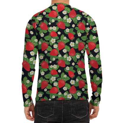 Strawberry And Flower Pattern Print Men's Long Sleeve Rash Guard