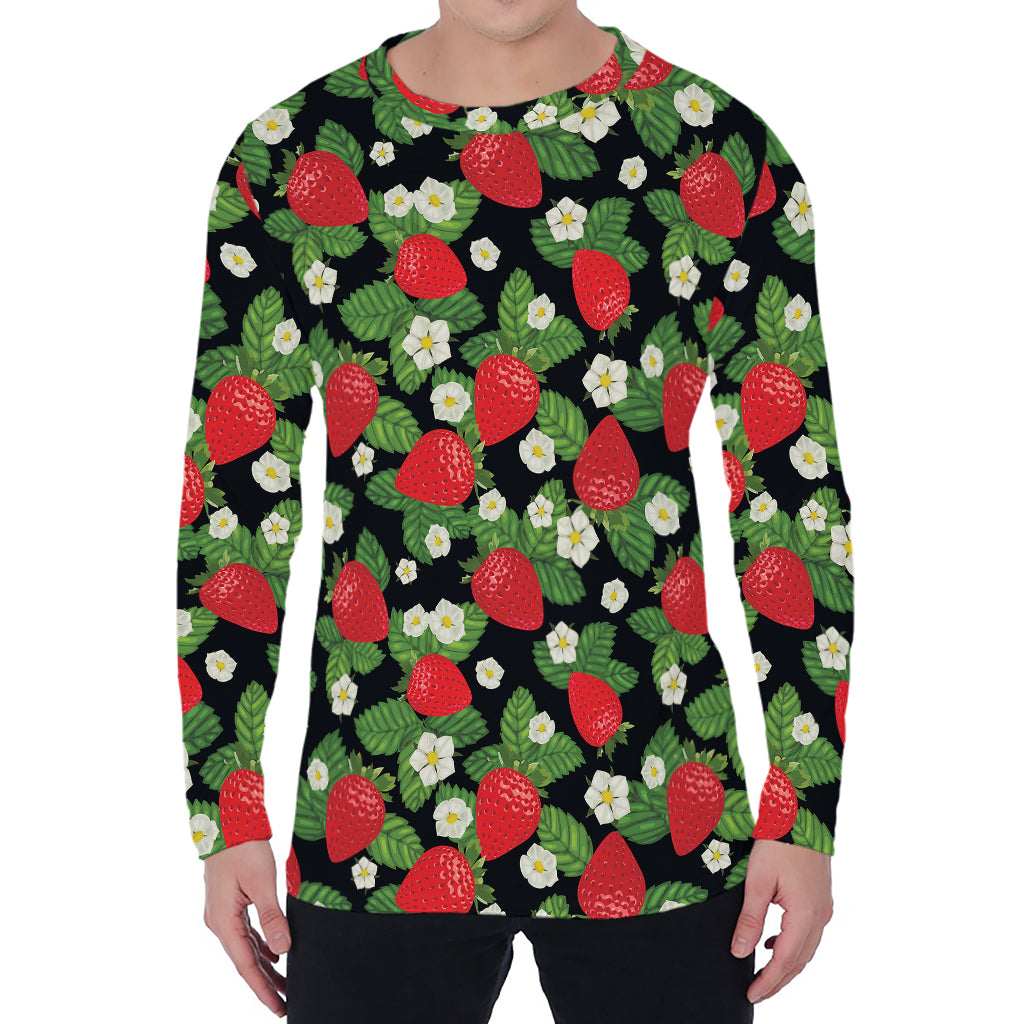 Strawberry And Flower Pattern Print Men's Long Sleeve T-Shirt