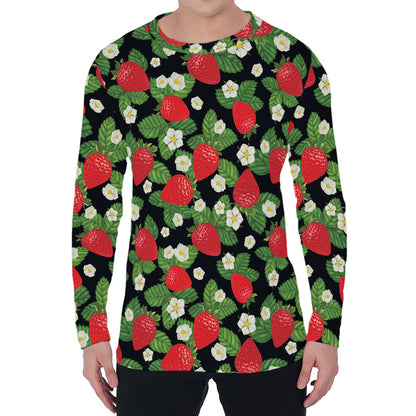 Strawberry And Flower Pattern Print Men's Long Sleeve T-Shirt