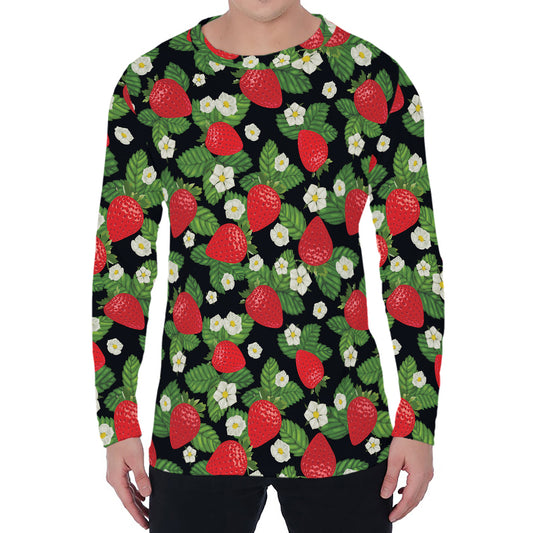 Strawberry And Flower Pattern Print Men's Long Sleeve T-Shirt