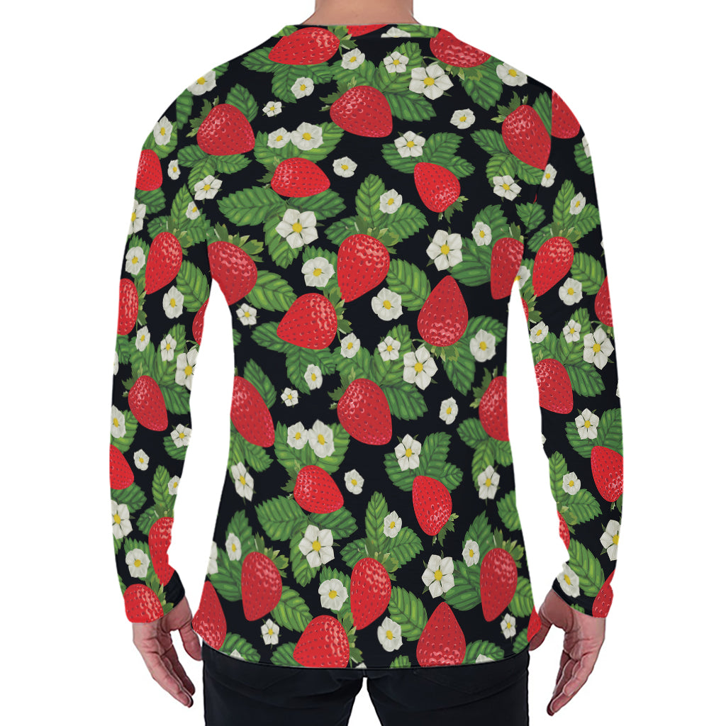 Strawberry And Flower Pattern Print Men's Long Sleeve T-Shirt