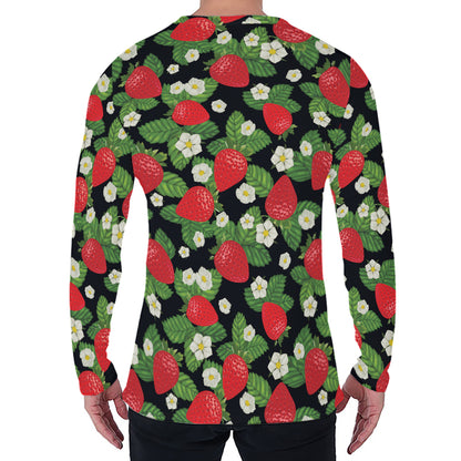 Strawberry And Flower Pattern Print Men's Long Sleeve T-Shirt