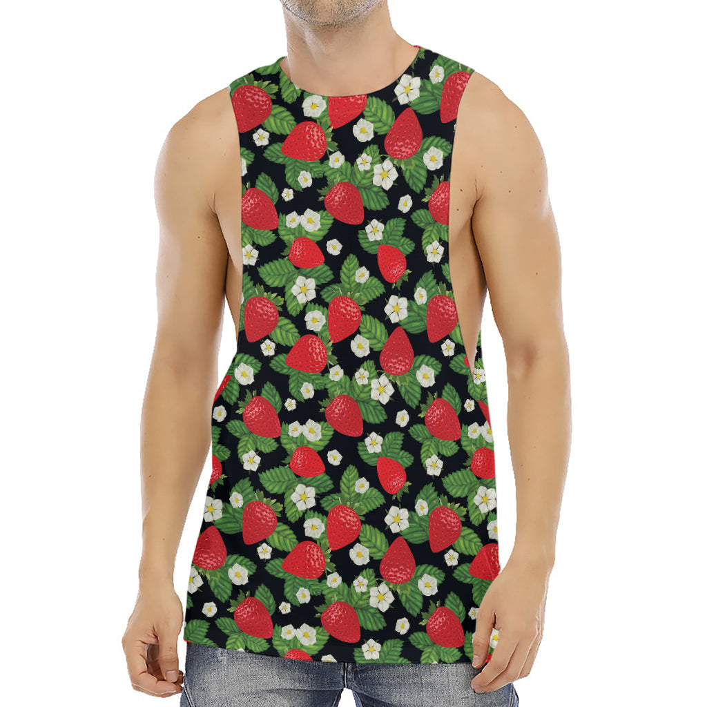 Strawberry And Flower Pattern Print Men's Muscle Tank Top