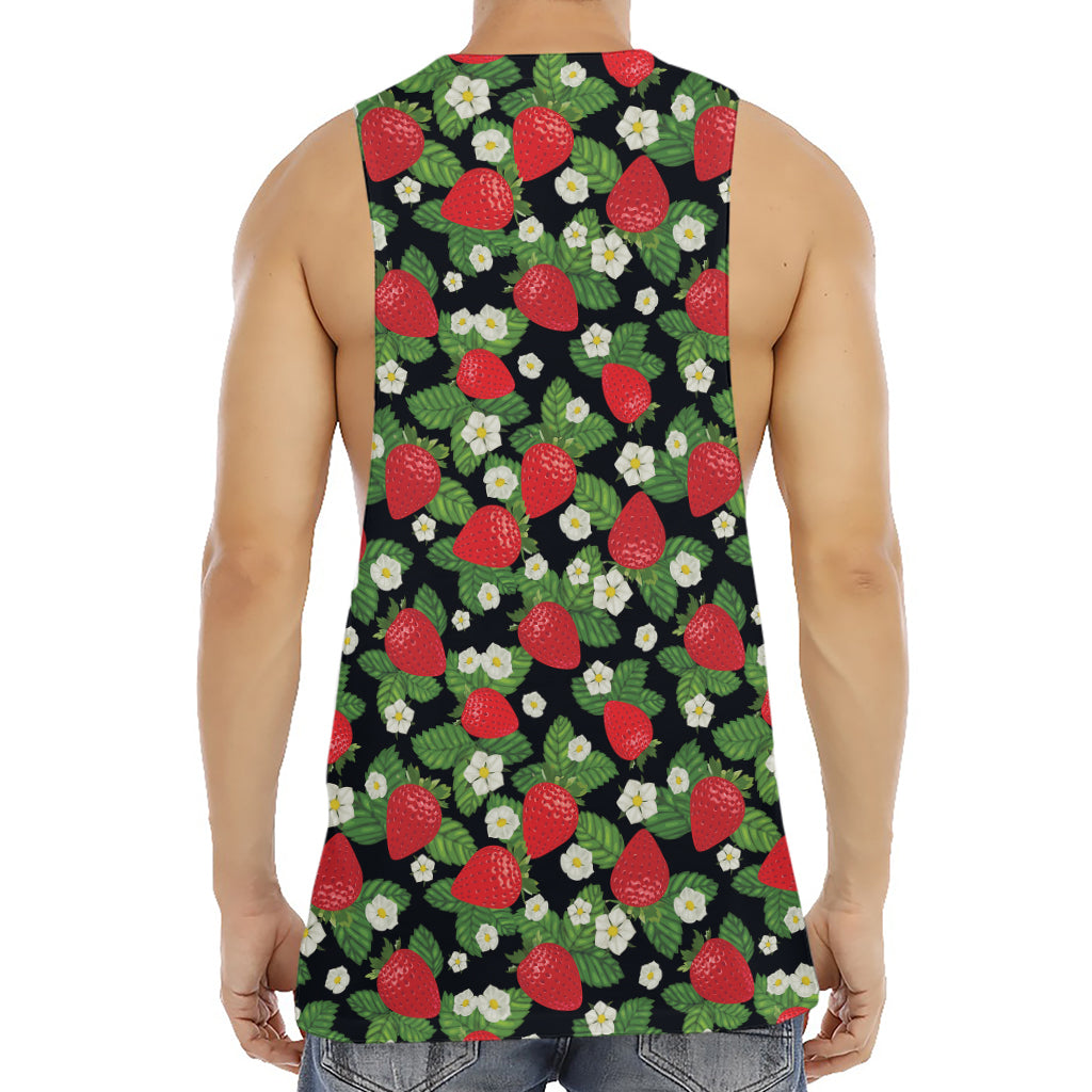 Strawberry And Flower Pattern Print Men's Muscle Tank Top