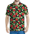 Strawberry And Flower Pattern Print Men's Polo Shirt