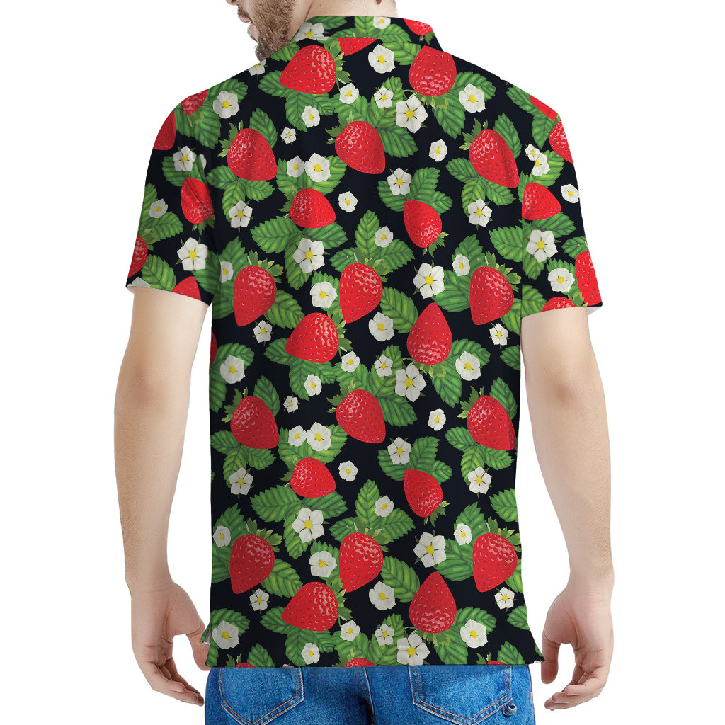 Strawberry And Flower Pattern Print Men's Polo Shirt