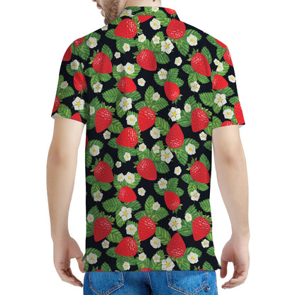 Strawberry And Flower Pattern Print Men's Polo Shirt