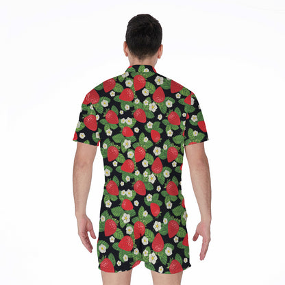 Strawberry And Flower Pattern Print Men's Rompers