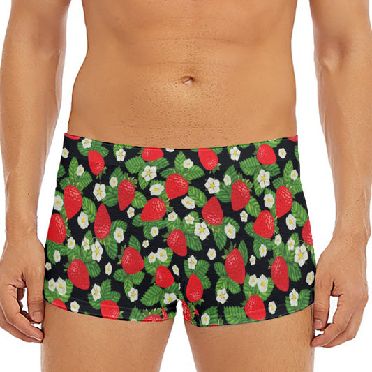 Strawberry And Flower Pattern Print Men's Short Boxer Briefs