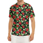 Strawberry And Flower Pattern Print Men's Short Sleeve Rash Guard