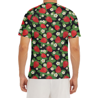 Strawberry And Flower Pattern Print Men's Short Sleeve Rash Guard