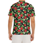 Strawberry And Flower Pattern Print Men's Short Sleeve Rash Guard