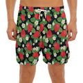 Strawberry And Flower Pattern Print Men's Split Running Shorts