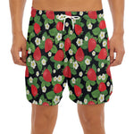 Strawberry And Flower Pattern Print Men's Split Running Shorts