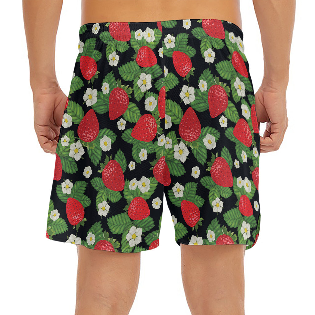 Strawberry And Flower Pattern Print Men's Split Running Shorts
