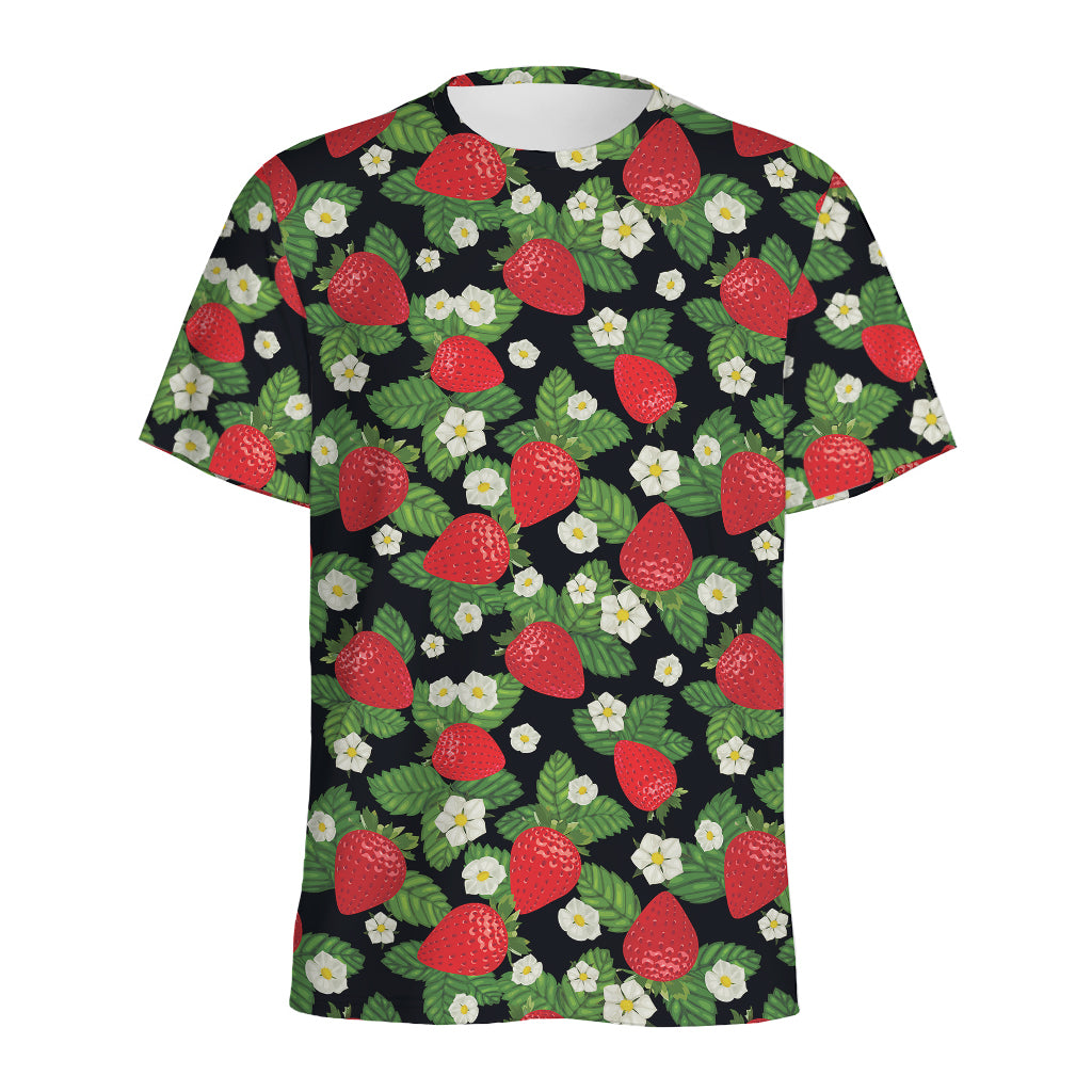Strawberry And Flower Pattern Print Men's Sports T-Shirt